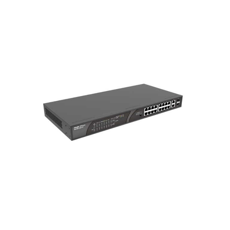 16-Port 10/100Mbps with 2-Port Gigabit Rackmount PoE switch Unmanaged switch, which is visible on Ruijie Cloud APP Large buffer for smooth data transmission Intelligent PoE management High network reliability High-quality design Adaptation to various scenarios