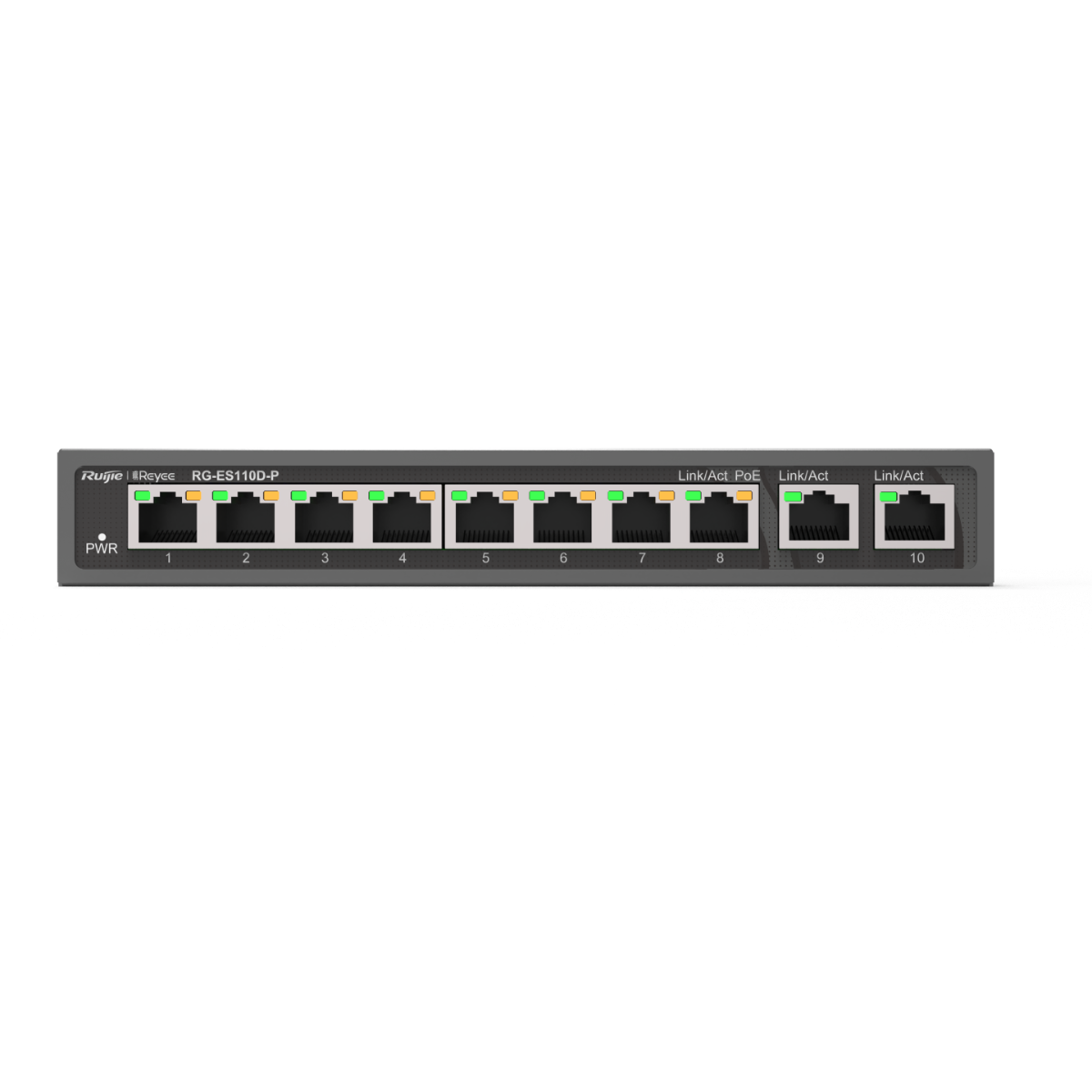 8 x 10/100Mbps PoE/PoE+ Ports (110W) and 2xGE Uplink Ports, Unmanaged Desktop Steel Case Switch Home Office, Retails, Cafe, Villa, Surveillance etc