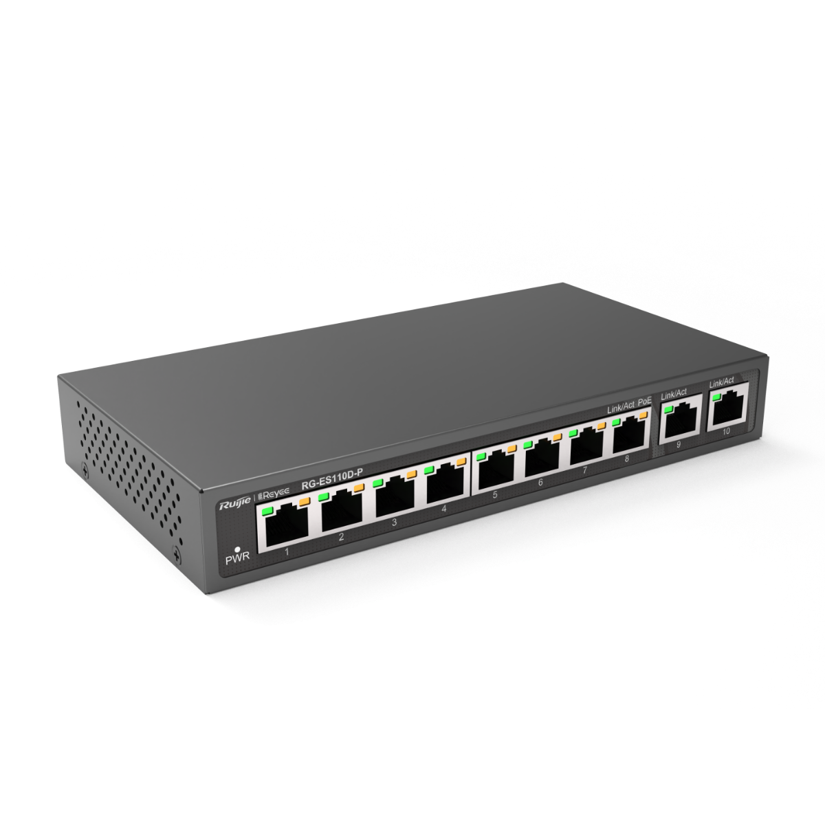 8 x 10/100Mbps PoE/PoE+ Ports (110W) and 2xGE Uplink Ports, Unmanaged Desktop Steel Case Switch Home Office, Retails, Cafe, Villa, Surveillance etc